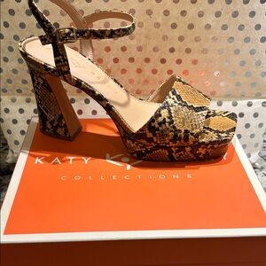 Katy Perry Collections Snake Print Platform Sandals - Brown and Black